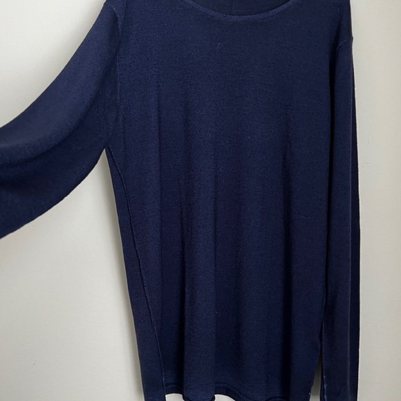 Men's Wool Navy Blue Long Sleeve Shirt - Picture 7 of 10